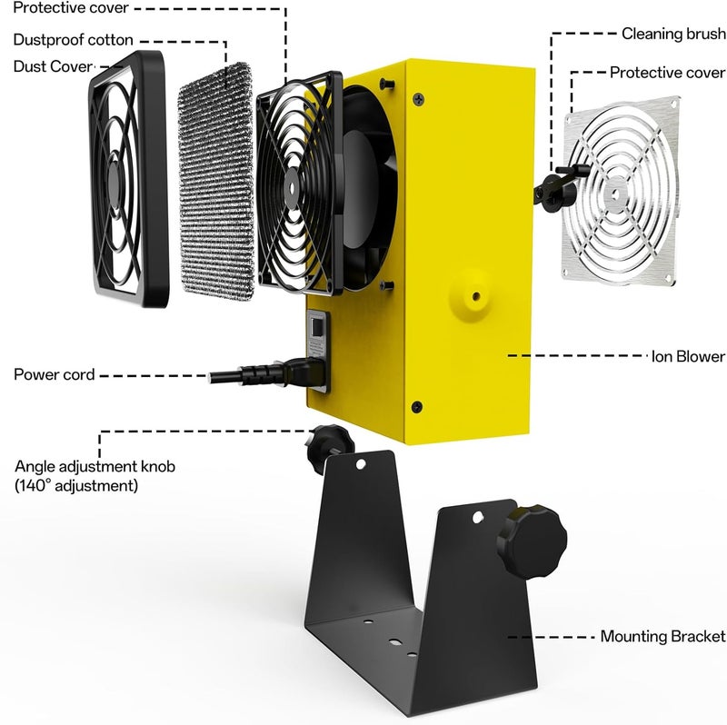 BAKON BK5600S Anti-Static Ion Fan, Ion Electric Fan, Static Eliminator, Electronic Manufacturing Maintenance, Scientific Research Laboratory, Chip Packaging to Eliminate Static Electricity (BK5600S-Yellow) - Image 2